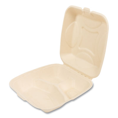 BWKHNGE3C9NPFA Bagasse PFAS-Free Food Containers, 3 Compartments, 9 x 3.19 x 9, Tan, Sugarcane, 200/Carton BOARDWALK