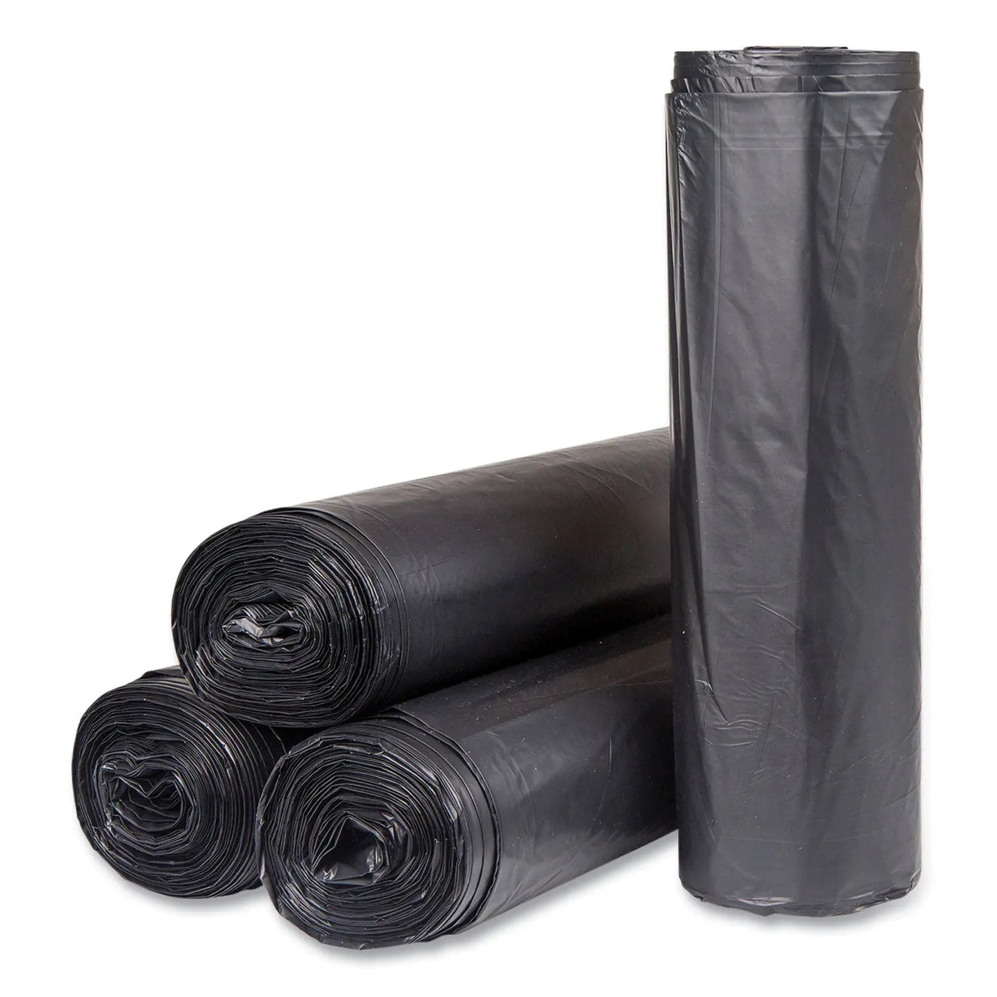 IBSS434822K High-Density Commercial Can Liners, 56 Gal, 22 mic, 43" x 48", Black, Interleaved Roll, 25 Bags/Roll, 6 Rolls/Carton Inteplast Group