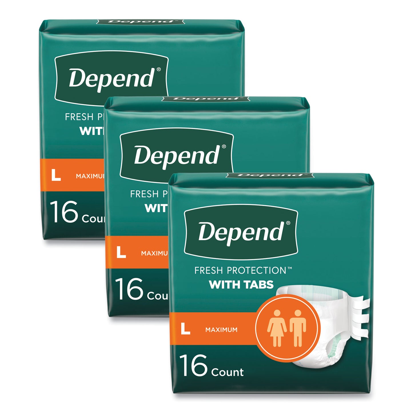 KCM35458 Incontinence Protection with Tabs, 35" to 49" Waist, 16/Pack, 3 Packs/Carton