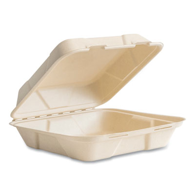 VEGVWHC101NFA Nourish Molded Fiber Takeout Container, Compostable, 9 x 10 x 2, Natural, Sugarcane, 200/Carton VEGWARE