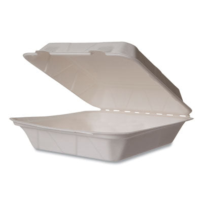 VEGWHBRG9HW White Molded Fiber Clamshell Containers, Compostable, 9 x 9 x 3, White, Sugarcane, 200/Carton
