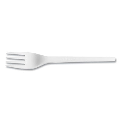 VEGVWFK65 White CPLA Cutlery, General Purpose Fork, Plastic, White, 1,000/Carton VEGWARE