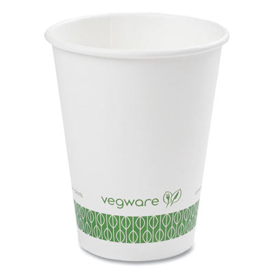 VEGLV12G 89-Series Hot Cup, 12 oz, Paper, White/Green, 1,000/Carton VEGWARE