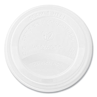 VEGVLID89S 89 Series Hot Cup Lids, Fits Vegware 89-Series Hot Cups, Plastic, White, 1,000/Carton
