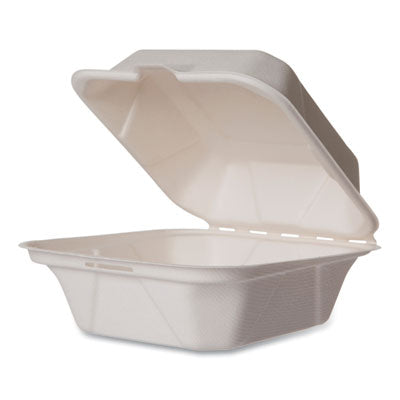 VEGWHBRG6HW White Molded Fiber Clamshell Containers, Compostable, 5.9 x 5.9 x 2.9, White, Sugarcane, 400/Carton