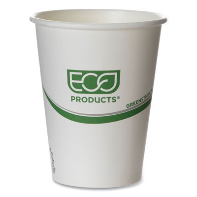 ECOEPBHC12GS GreenStripe Renewable and Compostable Hot Cups, 12 oz, Paper, White/Green, 50/Pack, 20 Packs/Carton