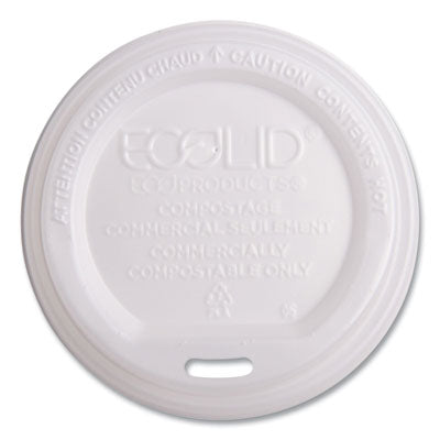 ECOEPECOLIDW EcoLid Renewable/Compostable Hot Cup Lids, Fits 10 oz to 20 oz Hot Cups, Plastic, White, 50/Pack, 16 Packs/Carton