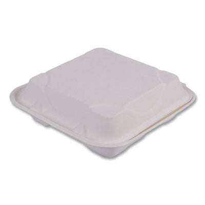 ECOEPHC93NFA Vanguard Renewable and Compostable Sugarcane Clamshells, 3 Compartments, 9 x 9 x 3, White, 200/Carton