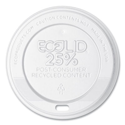 ECOEPHL16WR EcoLid 25% Recycled Content Hot Cup Lid, Fits 10 oz to 20 oz Hot Cups, Plastic, White, 100/Pack, 10 Packs/Carton