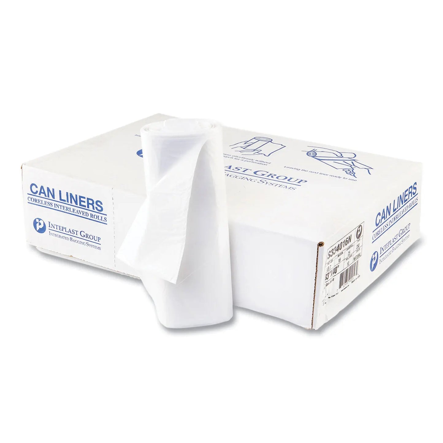 IBSS334016N High-Density Commercial Can Liners, 33 gal, 16 mic, 33" x 40", Clear, Interleaved Roll, 25 Bags/Roll, 10 Rolls/Carton Inteplast Group