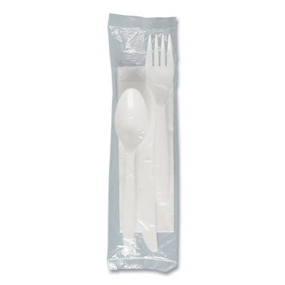 SCCMOW9Y0007 Regal Mediumweight Cutlery Kit, Individually Wrapped, Fork/Knife/Napkin/Spoon, Plastic, White, 250/Carton DART