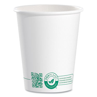SCC370PLAPLANET Compostable Paper Hot Cups, 10 oz, White/Green, 1,000/Carton