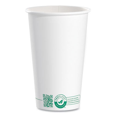 SCC316PLAPLANET Compostable Paper Hot Cups, 16 oz, White/Green, 1,000/Carton
