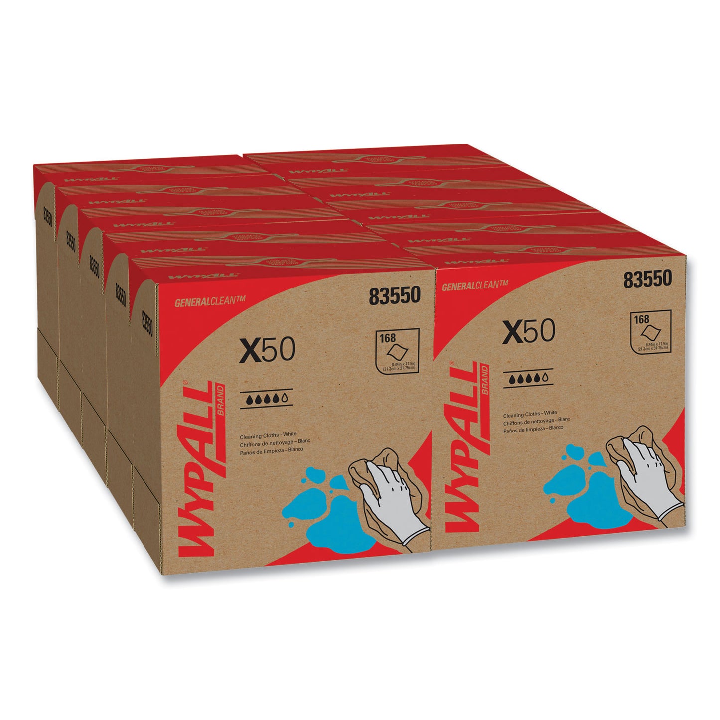 KCC83550 X50 Cloths, POP-UP Box, 12.5 x 9.1, White, 168/Box, 10 Boxes/Carton WypAll