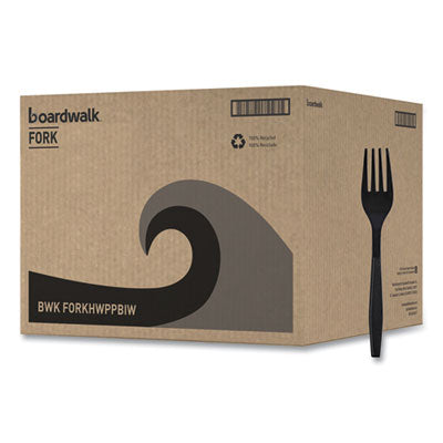 BWKFORKHWPPBIW Heavyweight Wrapped Polypropylene Cutlery, Fork, Plastic, Black, 1,000/Carton