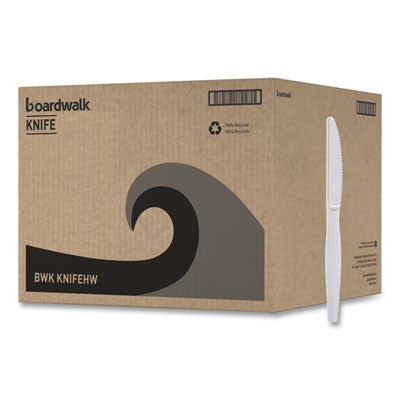 BWKKNIFEHW Heavyweight Polystyrene Cutlery, Knife, Plastic, White, 1,000/Carton BOARDWALK