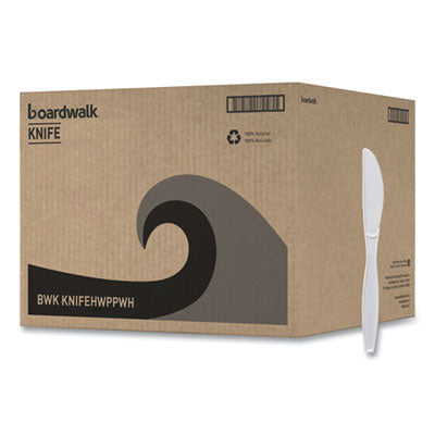 BWKKNIFEHWPPWH Heavyweight Polypropylene Cutlery, Knife, Plastic, White, 1,000/Carton BOARDWALK