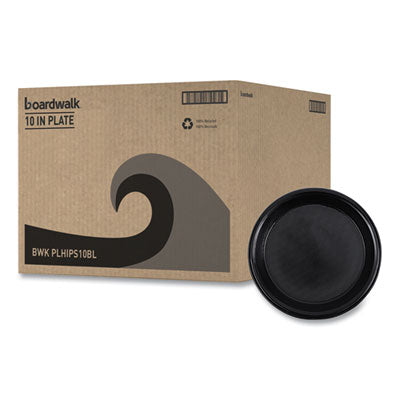BWKPLHIPS10BL Hi-Impact Plastic Dinnerware, Plate, 10" dia, Black, 125/Sleeve, 4 Sleeves/Carton