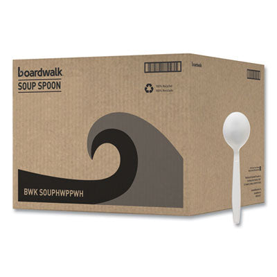 BWKSOUPHWPPWH Heavyweight Polypropylene Cutlery, Soup Spoon, Plastic, White, 1,000/Carton BOARDWALK