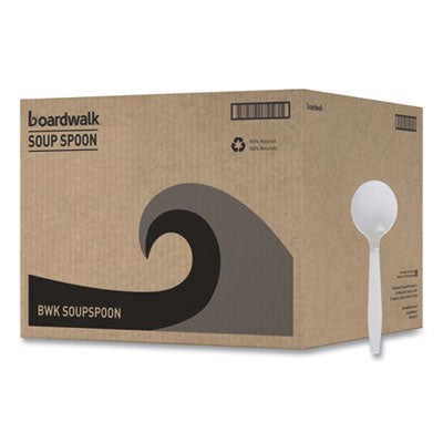 BWKSOUPSPOON Mediumweight Polystyrene Cutlery, Soup Spoon, Plastic, White, 1,000/Carton BOARDWALK