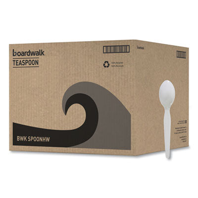 BWKSPOONHW Heavyweight Polystyrene Cutlery, Spoon, Plastic, White, 1,000/Carton BOARDWALK