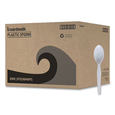 BWKSPOONMWPSCT Mediumweight Polystyrene Cutlery, Spoon, Plastic, White, 100/Box, 10 Boxes/Carton BOARDWALK