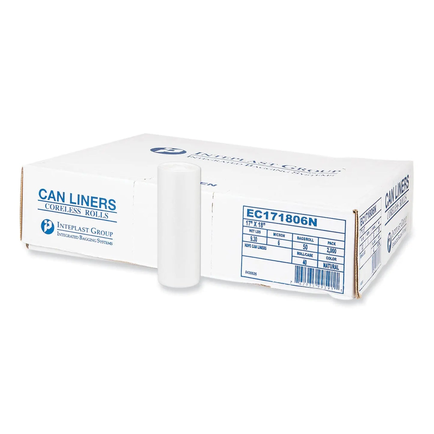 IBSEC171806N High-Density Commercial Can Liners, 4 gal, 6 mic, 17" x 18", Clear, Perforated Roll, 50 Bags/Roll, 40 Rolls/Carton Inteplast Group