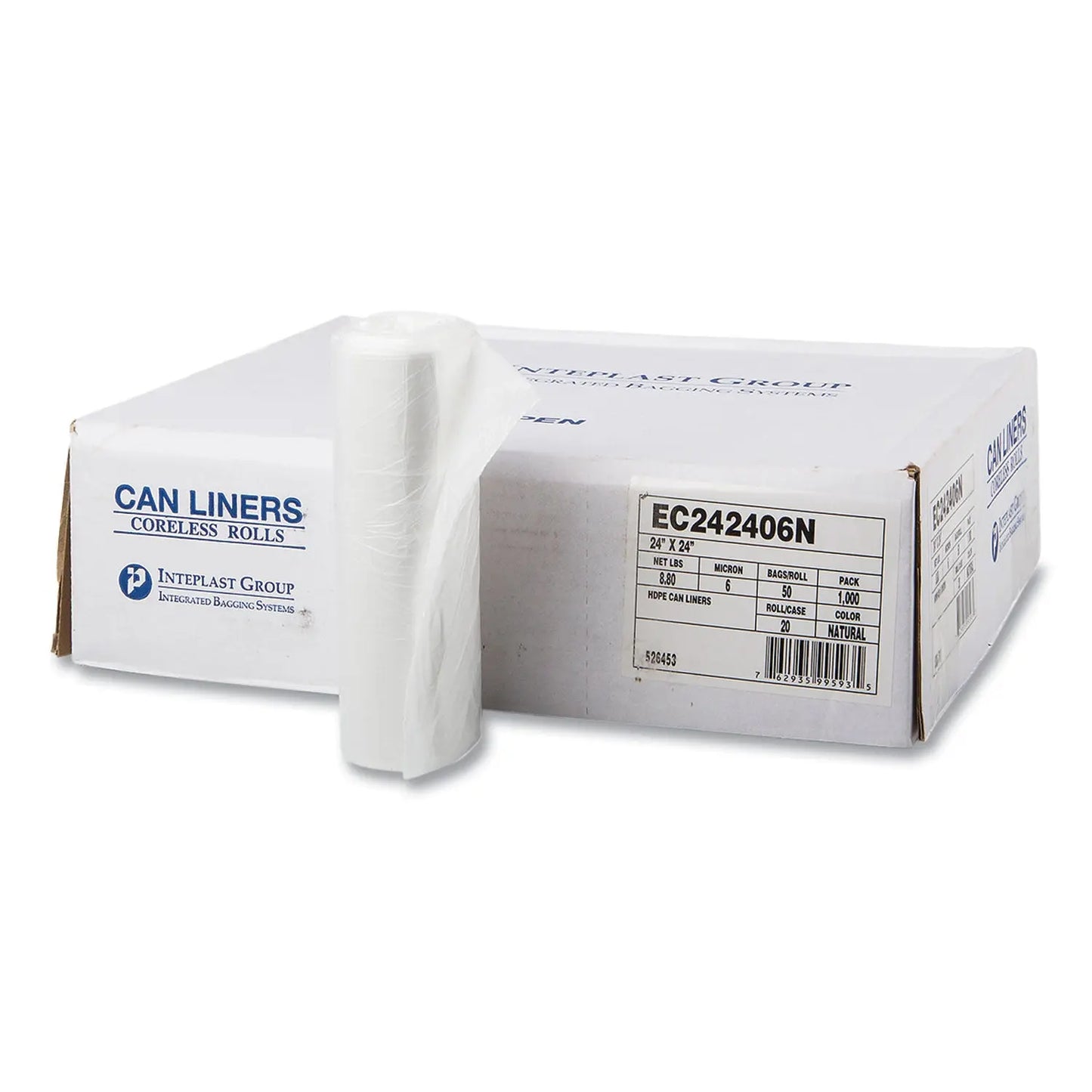 IBSEC242406N High-Density Commercial Can Liners, 10 Gal, 6 mic, 24" x 24", Clear, Perforated Roll, 50 Bags/Roll, 20 Rolls/Carton Inteplast Group