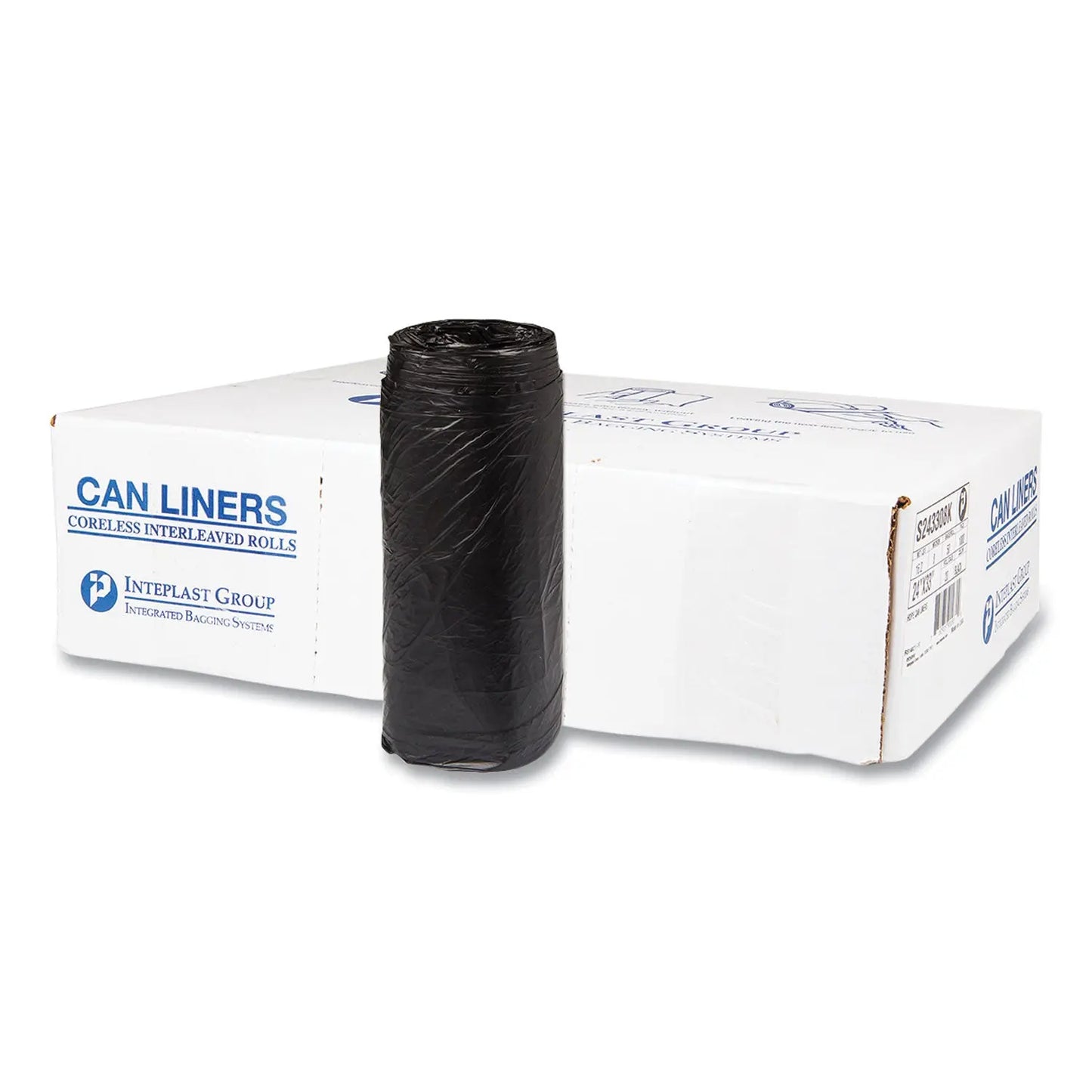 IBSS243308K High-Density Commercial Can Liners, 16 Gal, 8 mic, 24" x 33", Black, Interleaved Roll, 50 Bags/Roll, 20 Rolls/Carton Inteplast Group