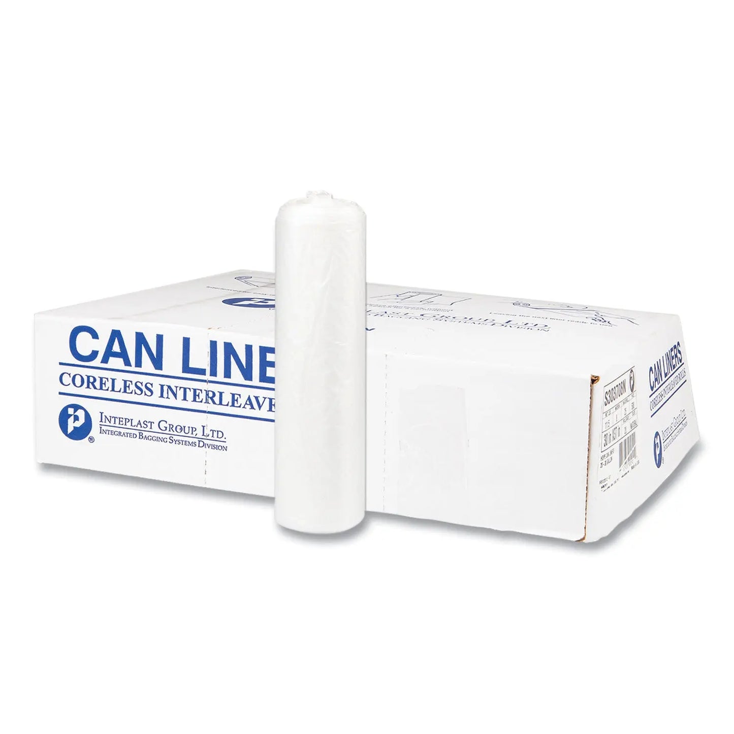 IBSS303708N High-Density Commercial Can Liners, 30 gal, 8 mic, 30" x 37", Clear, Interleaved Roll, 25 Bags/Roll, 20 Rolls/Carton Inteplast Group