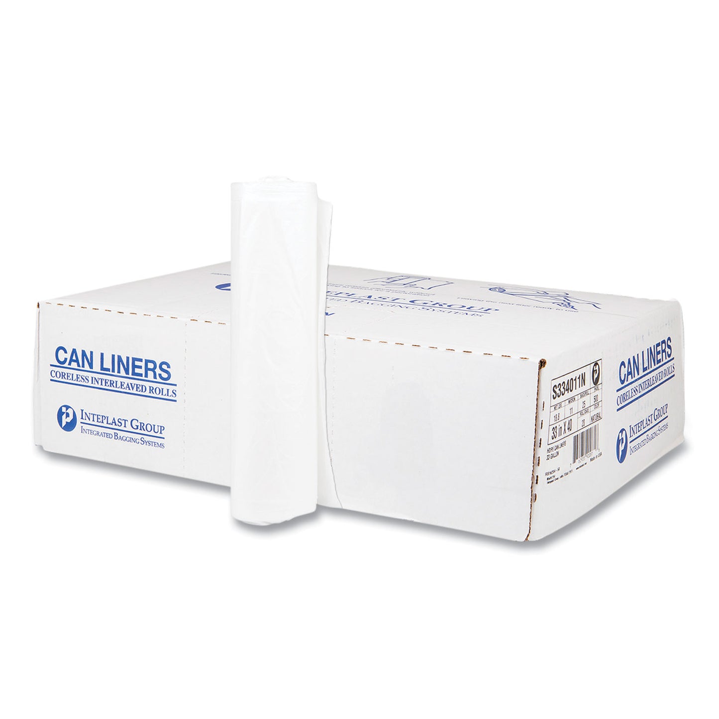 IBSS334011N High-Density Commercial Can Liners, 33 gal, 11 mic, 33" x 40", Clear, Interleaved Roll, 25 Bags/Roll, 20 Rolls/Carton