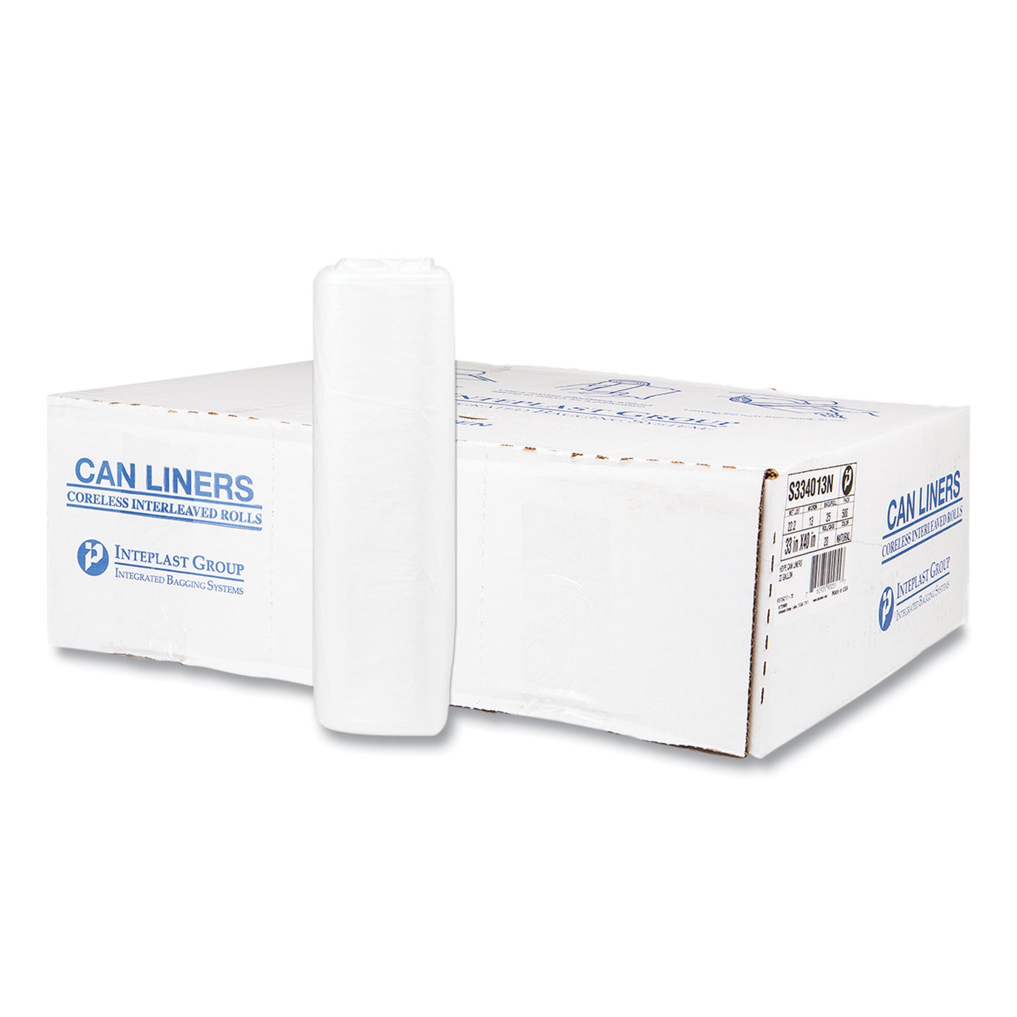 IBSS334013N High-Density Commercial Can Liners, 33 gal, 13 mic, 33" x 40", Clear, Interleaved Roll, 25 Bags/Roll, 20 Rolls/Carton