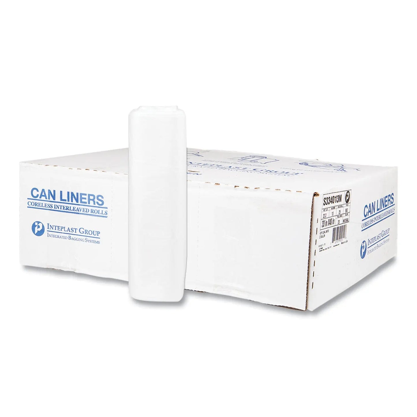 IBSS334013N High-Density Commercial Can Liners, 33 gal, 13 mic, 33" x 40", Clear, Interleaved Roll, 25 Bags/Roll, 20 Rolls/Carton Inteplast Group