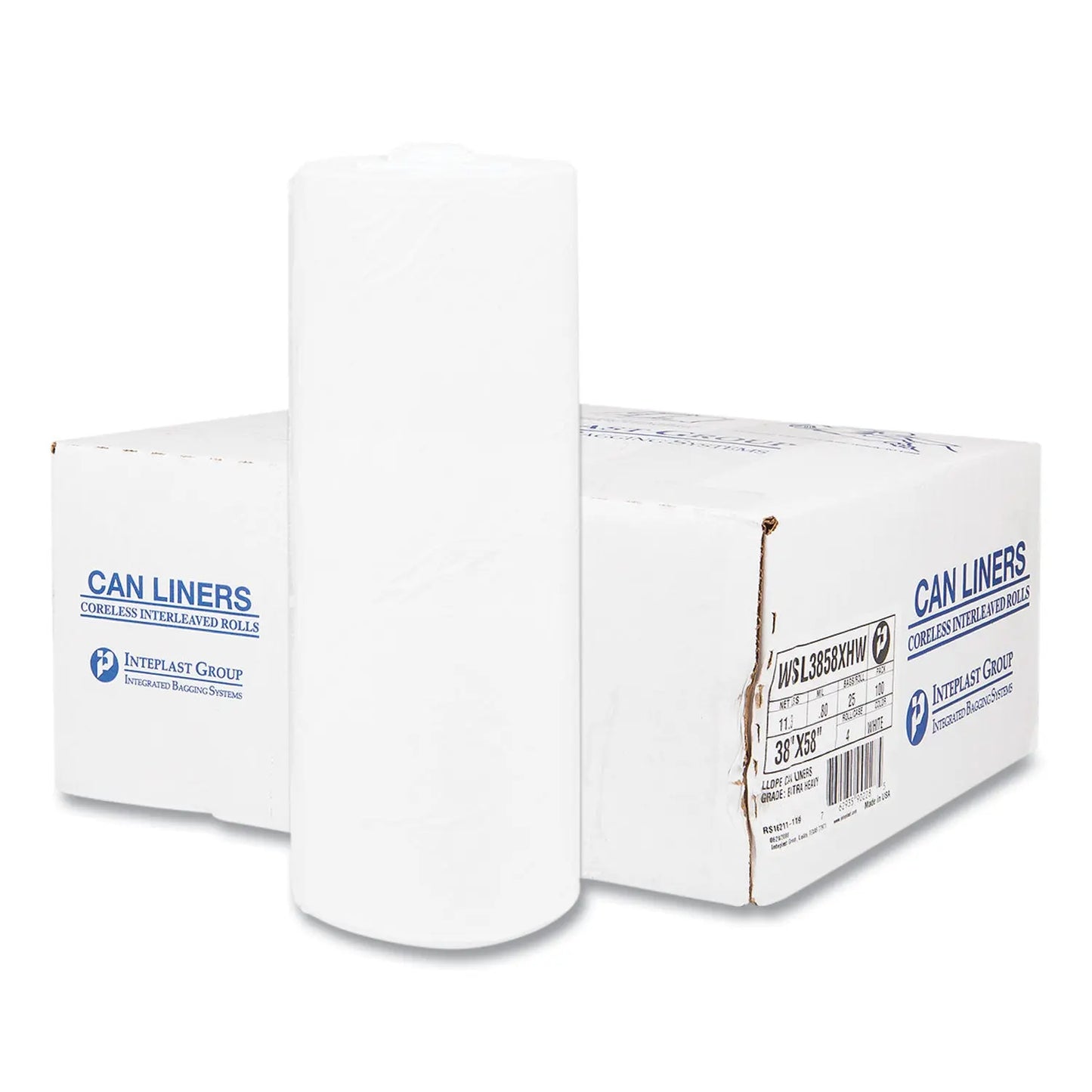 IBSS366017N High-Density Commercial Can Liners, 55 Gal, 17 mic, 36" x 60", Clear, Interleaved Roll, 25 Bags/Roll, 8 Rolls/Carton Inteplast Group