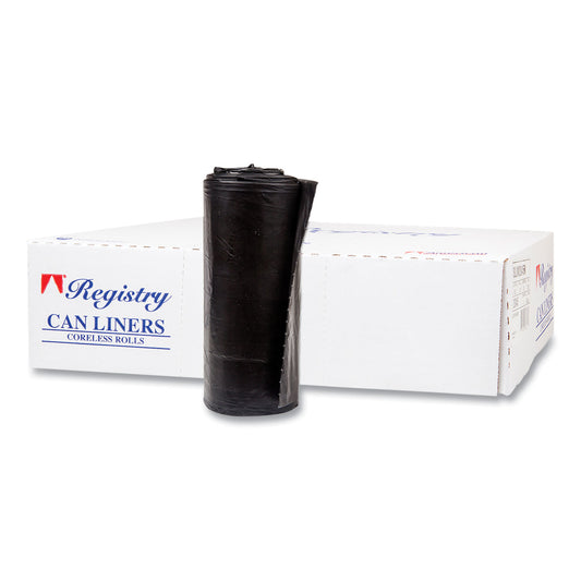 IBSS386017K High-Density Commercial Can Liners, 60 gal, 17 mic, 38" x 60", Black, Interleaved Roll, 25 Bags/Roll, 8 Rolls/Carton