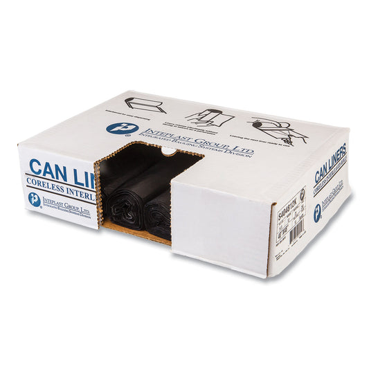 IBSS404812K High-Density Commercial Can Liners, 45 gal, 12 mic, 40" x 48", Black, Interleaved Roll, 25 Bags/Roll, 10 Rolls/Carton