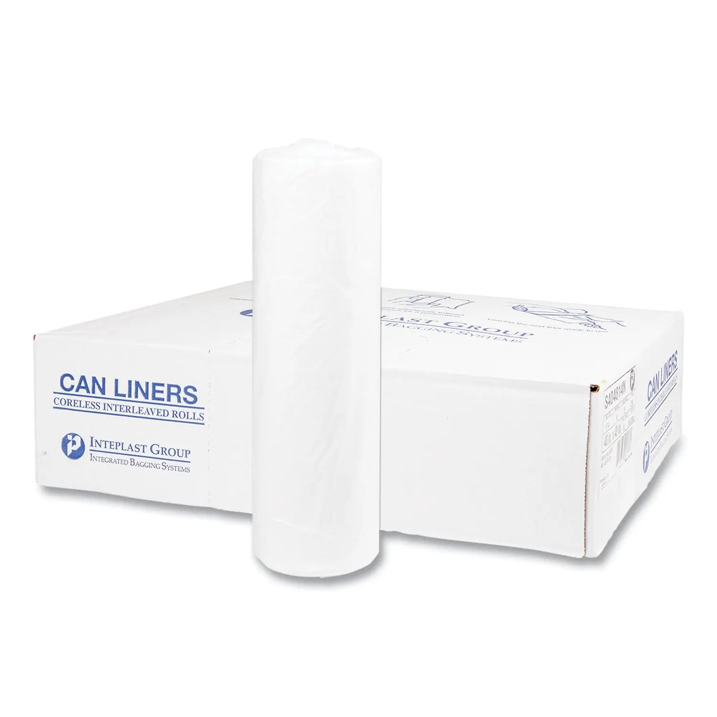IBSS404814N High-Density Commercial Can Liners, 45 gal, 14 mic, 40" x 48", Clear, Interleaved Roll, 25 Bags/Roll, 10 Rolls/Carton Inteplast Group