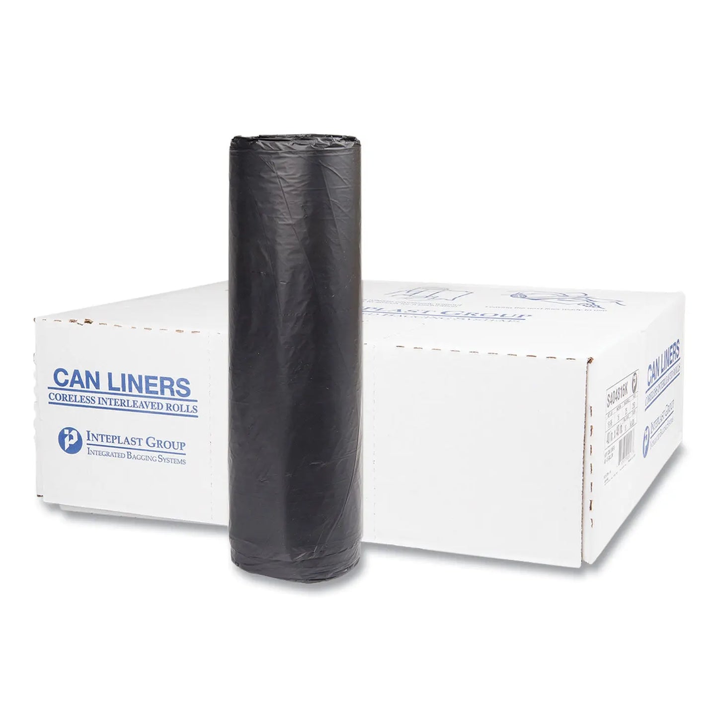 IBSS404816K High-Density Commercial Can Liners, 45 gal, 16 mic, 40" x 48", Black, Interleaved Roll, 25 Bags/Roll, 10 Rolls/Carton Inteplast Group