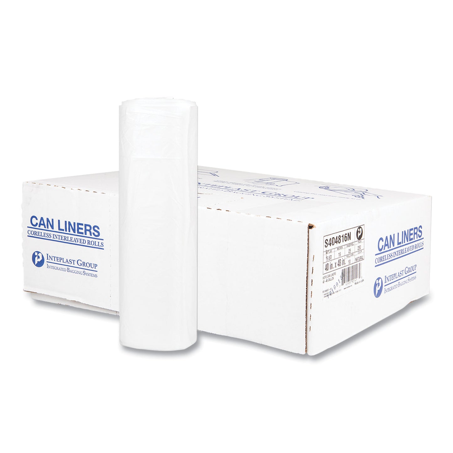 IBSS404816N High-Density Commercial Can Liners, 45 gal, 16 mic, 40" x 48", Clear, Interleaved Roll, 25 Bags/Roll, 10 Rolls/Carton