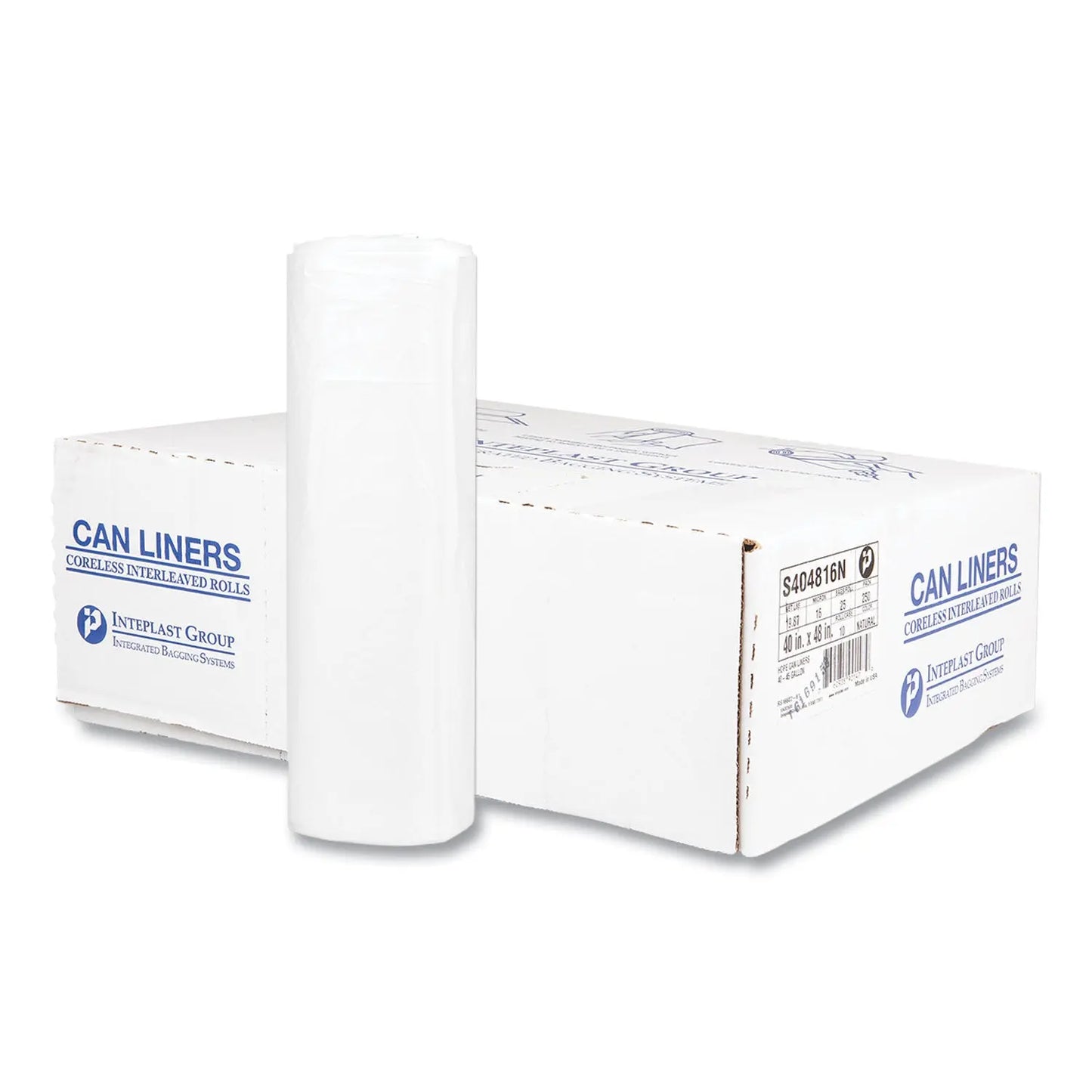 IBSS404816N High-Density Commercial Can Liners, 45 Gal, 16 mic, 40" x 48", Clear, Interleaved Roll, 25 Bags/Roll, 10 Rolls/Carton Inteplast Group