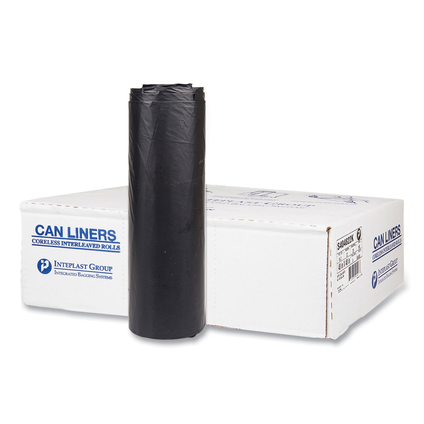 IBSS404822K High-Density Commercial Can Liners, 45 gal, 22 mic, 40" x 48", Black, Interleaved Roll, 25 Bags/Roll, 6 Rolls/Carton