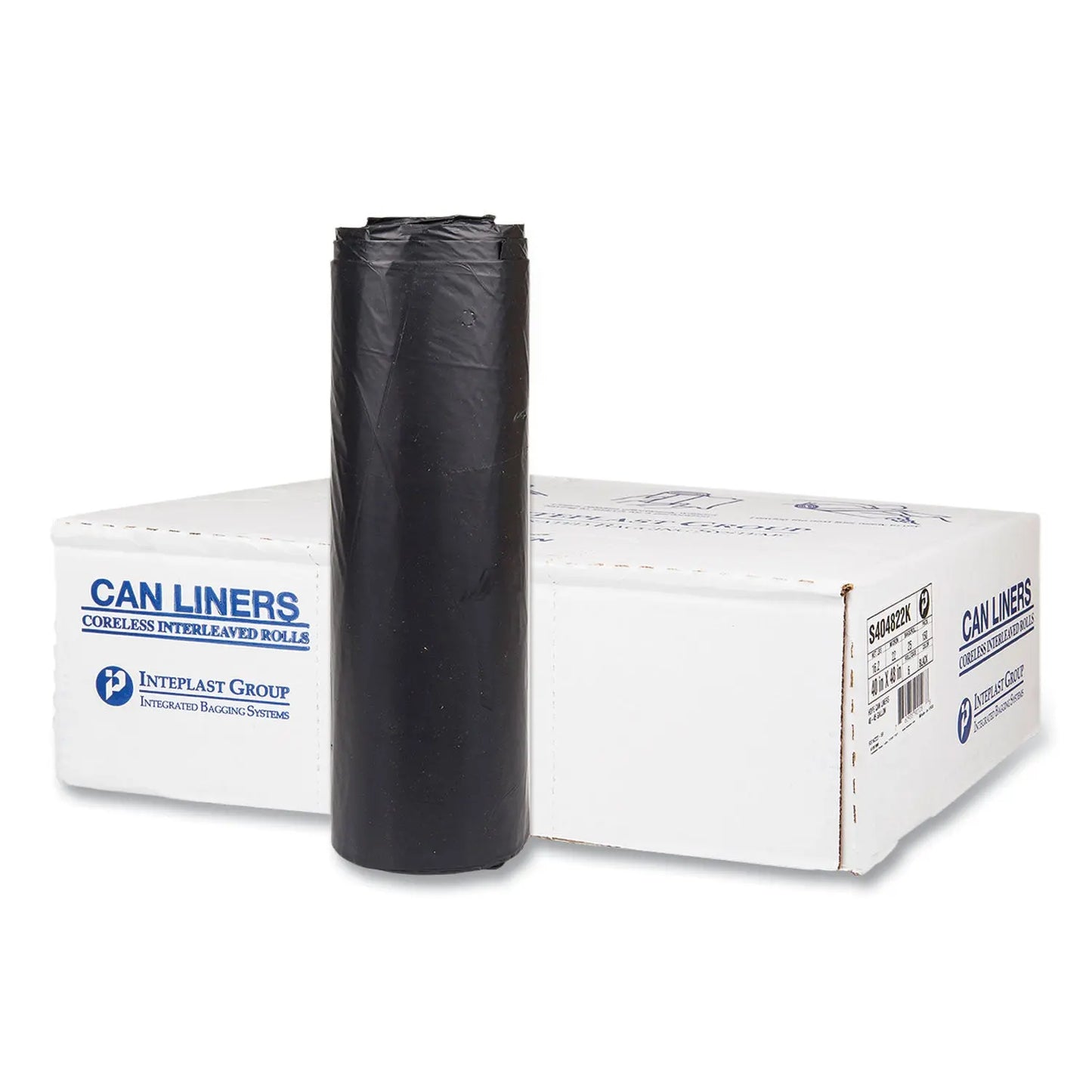 IBSS404822K High-Density Commercial Can Liners, 45 gal, 22 mic, 40" x 48", Black, Interleaved Roll, 25 Bags/Roll, 6 Rolls/Carton Inteplast Group