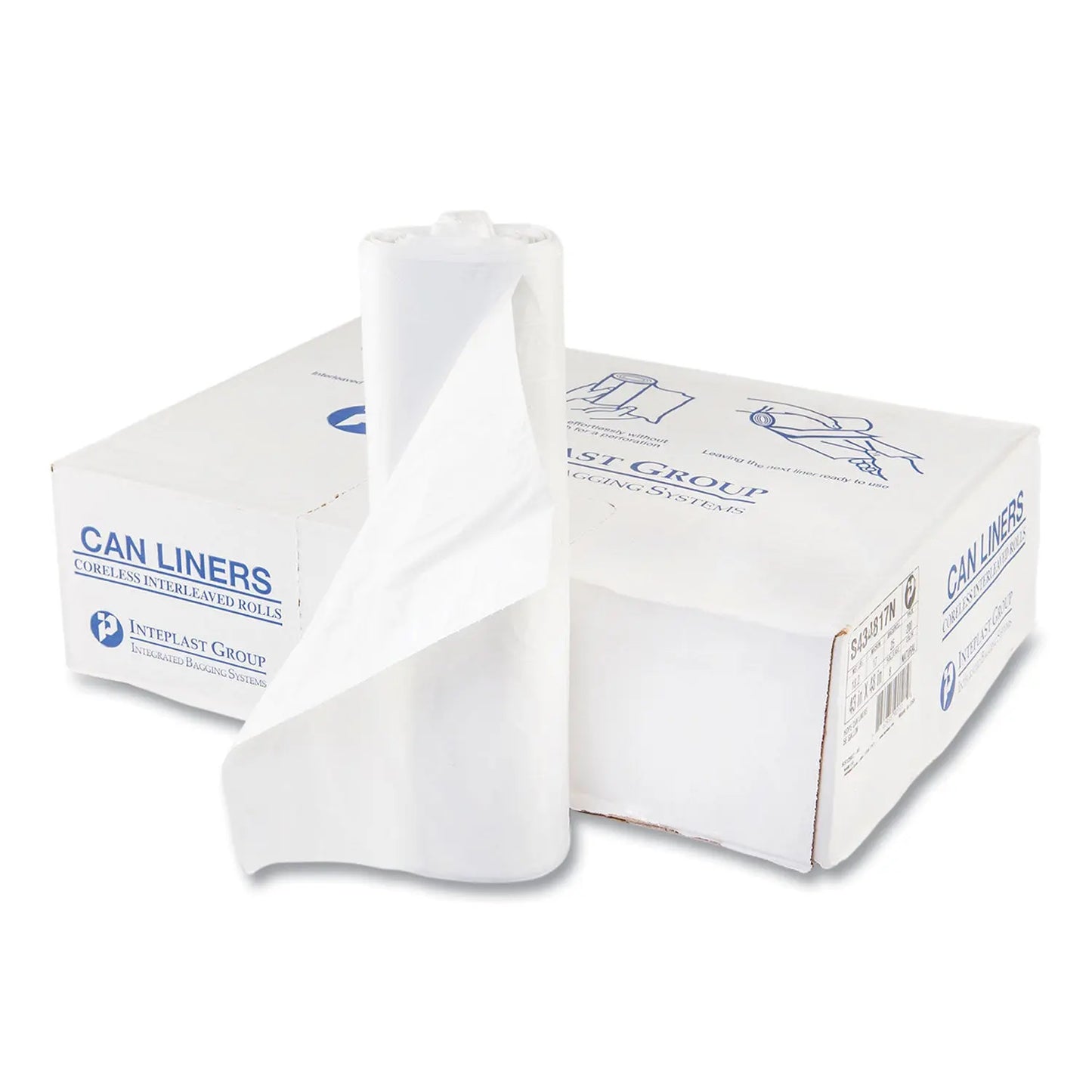 IBSS434817N High-Density Commercial Can Liners, 56 gal, 17 mic, 43" x 48", Clear, Interleaved Roll, 25 Bags/Roll, 8 Rolls/Carton Inteplast Group