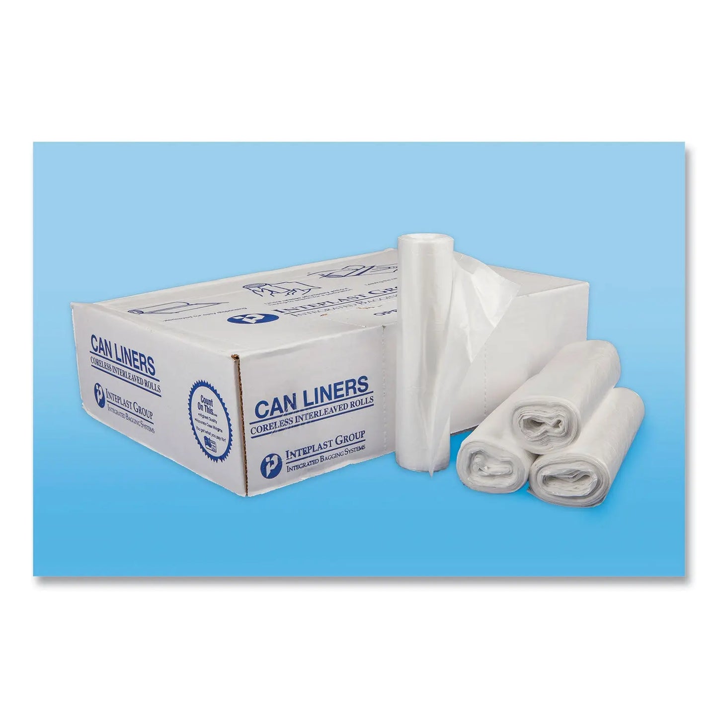 IBSS303713N High-Density Commercial Can Liners, 30 gal, 13 mic, 30" x 37", Clear, Interleaved Roll, 25 Bags/Roll, 20 Rolls/Carton Inteplast Group