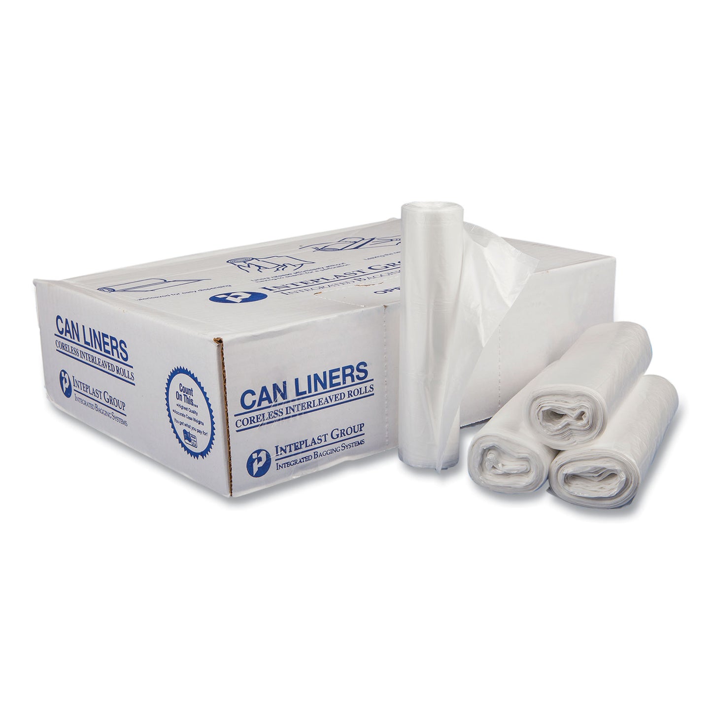 IBSSL2433LTN Low-Density Commercial Can Liners, 16 gal, 0.35 mil, 24" x 33", Clear, Perforated Roll, 50 Bags/Roll, 20 Rolls/Carton Inteplast Group