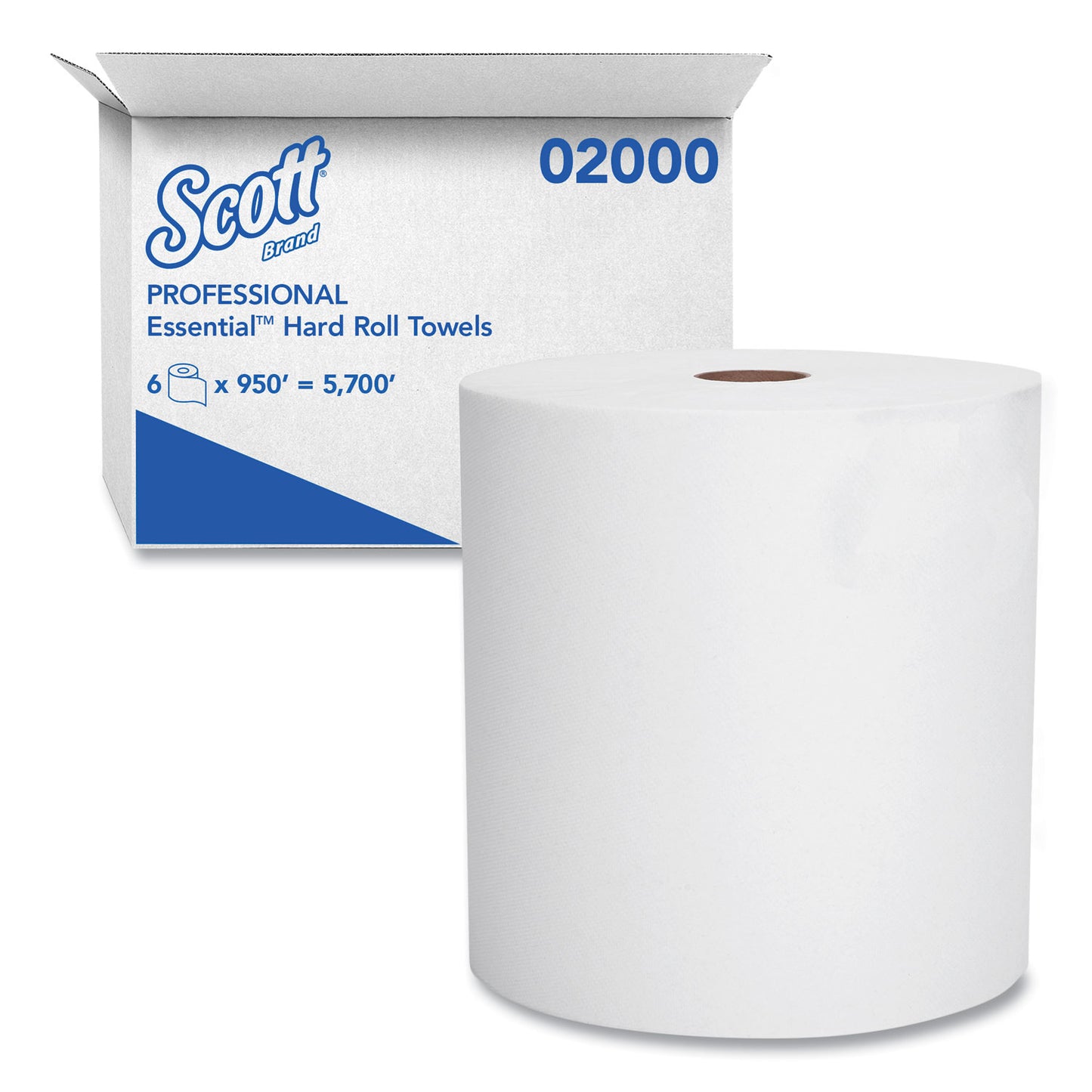 KCC02000 Essential High Capacity Hard Roll Towels for Business, Absorbency Pockets, 1-Ply, 8" x 950 ft, 1.75" Core, White, 6 Rolls/CT Scott