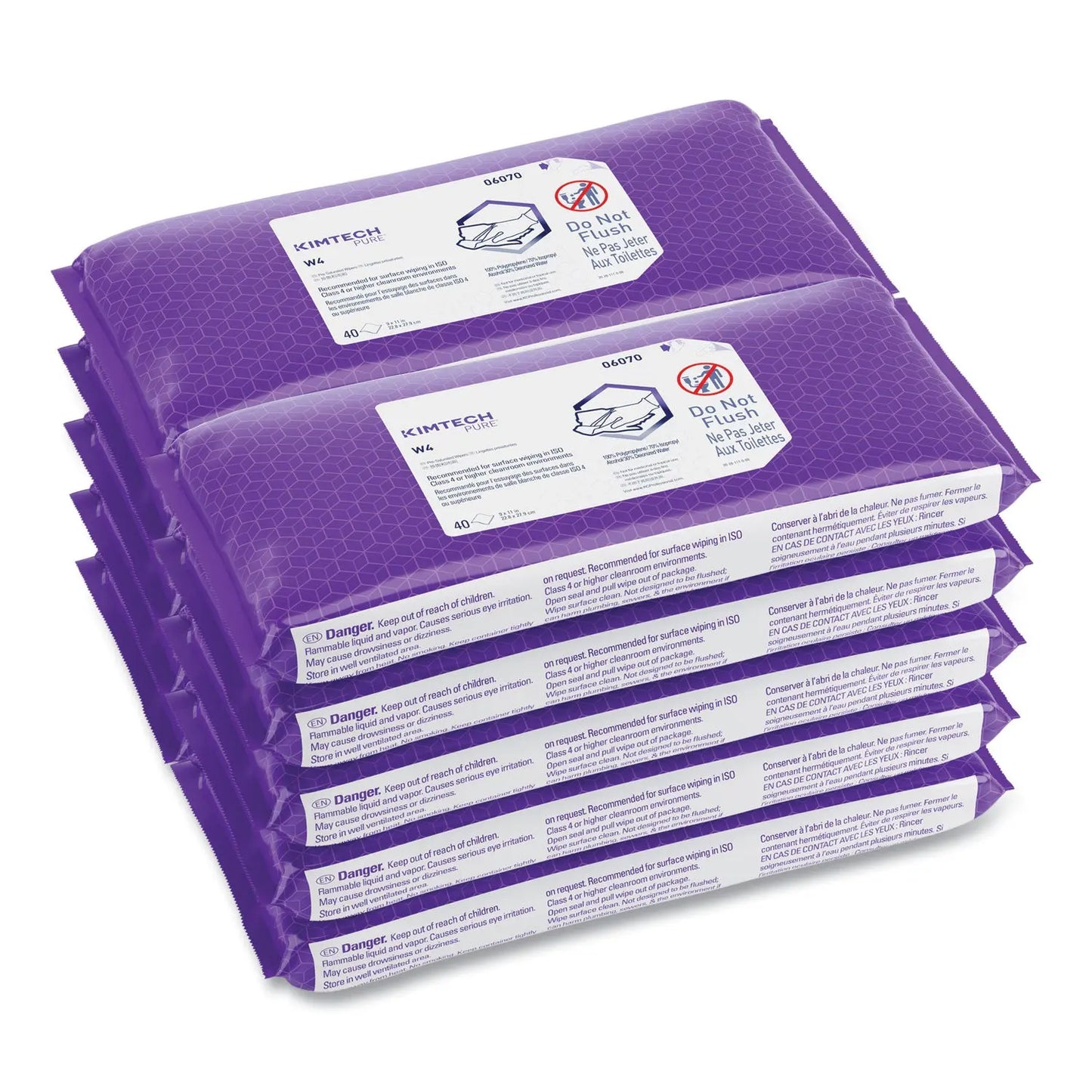 KCC06070 W4 PreSat Alcohol Wipers, 70% IPA, 1-Ply, 9 x 11, White, 40/Pack, 10 Packs/Carton Kimtech
