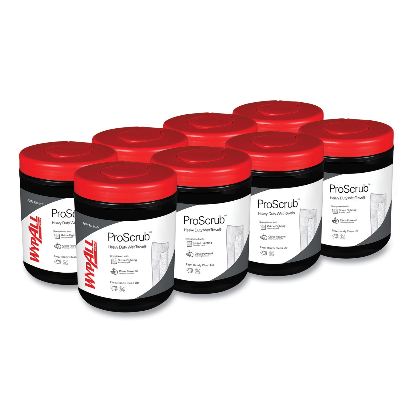 KCC58310 Power Clean ProScrub Pre-Saturated Wipes, 12 x 9.5, Citrus Scent, Green/White, 50/Canister, 8 Canisters/Carton