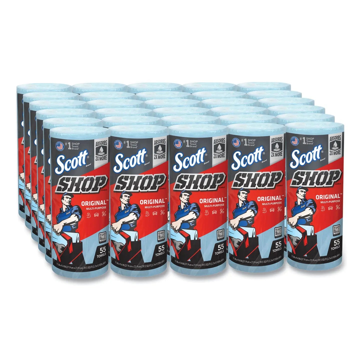 KCC75130 Shop Towels, Standard Roll, 1-Ply, 9.4 x 11, Blue, 55/Roll, 30 Rolls/Carton Scott