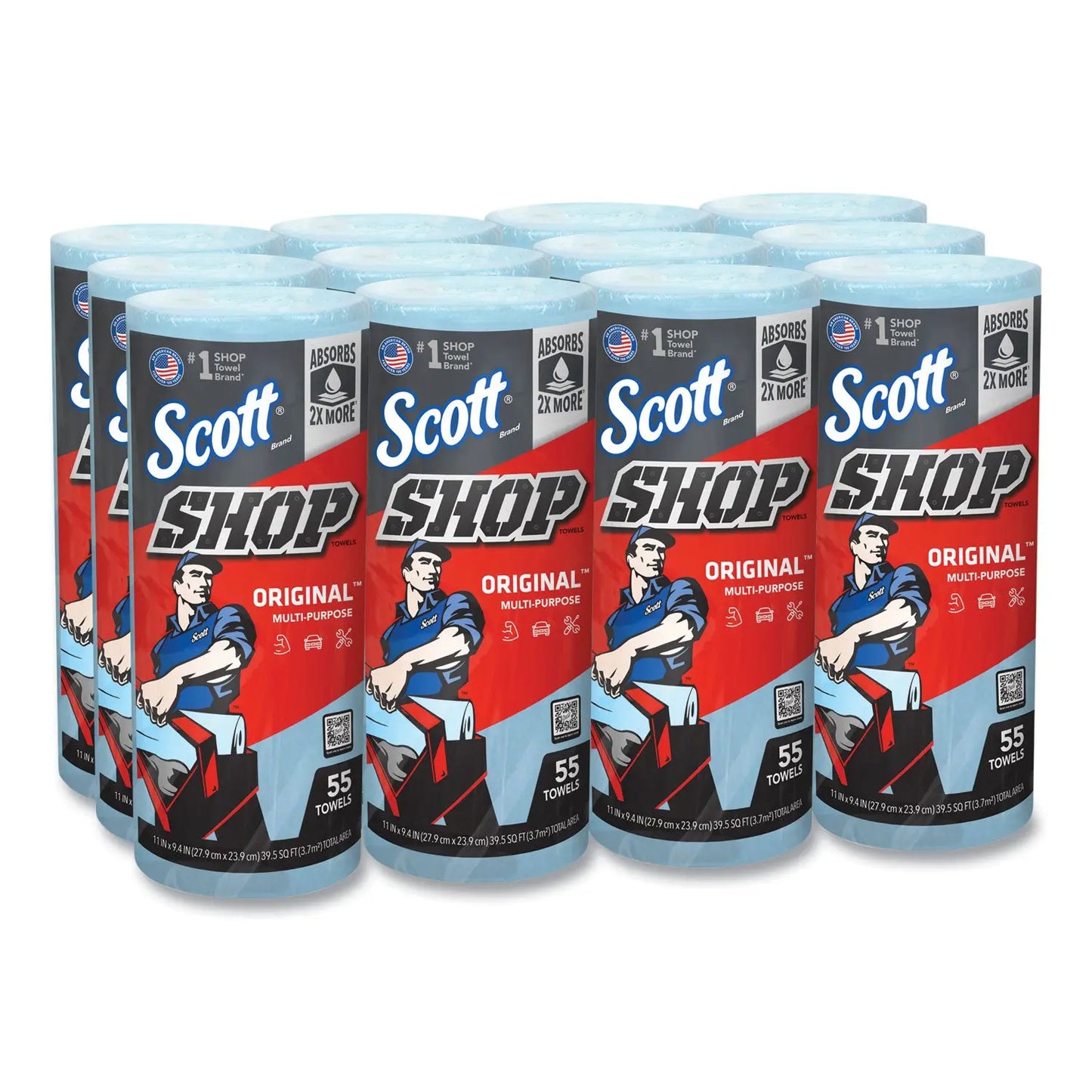 KCC75147 Shop Towels, Standard Roll, 1-Ply, 9.4 x 11, Blue, 55/Roll, 12 Rolls/Carton Scott